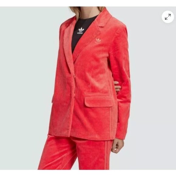 Adidas Corduroy Boyfriend Blazer Small Coral Womens Jacket Logo Oversized NWOT - Picture 1 of 16
